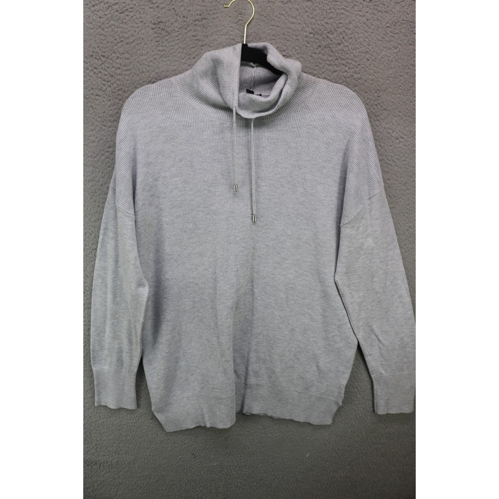 Jones New York Gray Mock Neck Long Sleeve Waffle Knit Tunic-Medium-Soft-Classic